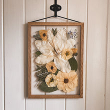 Load image into Gallery viewer, Bridal pressed flower oak frame size a4 featuring brides original flowers with in it.
