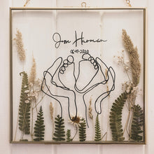 Load image into Gallery viewer, Bespoke handmade pressed flower gold frame celebrating new life, featuring delicately pressed flowers of your choice, making it an ideal gift for expectant mothers and loved ones, beautifully capturing the essence of nature and new beginnings.