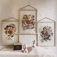 Load image into Gallery viewer, Set of 3, A3, Bespoke handmade pressed flower frames, meticulously crafted with flowers of your choice to celebrate special moments and preserve cherished memories, making a thoughtful and unique gift.
