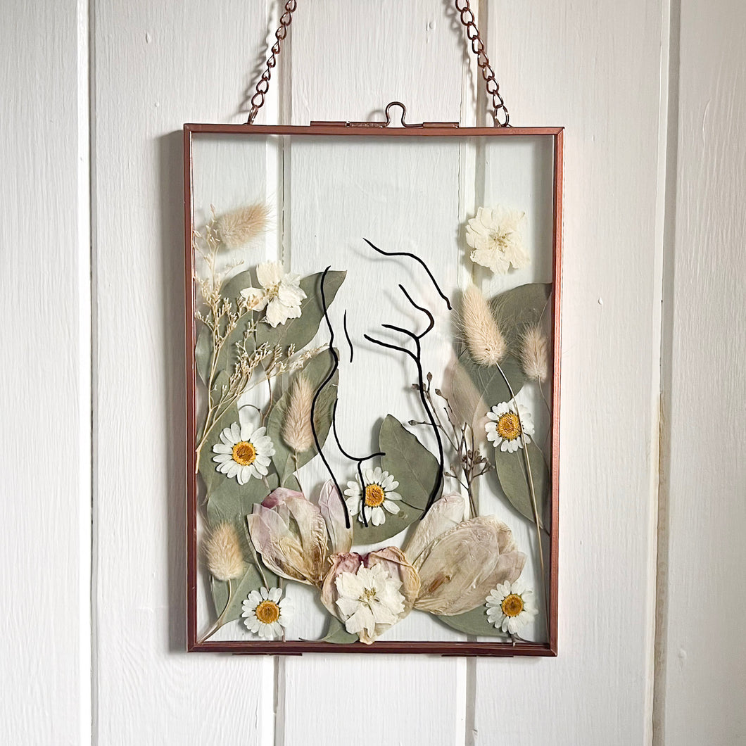 'Female Form' Hand-drawn Pressed Flower Frame